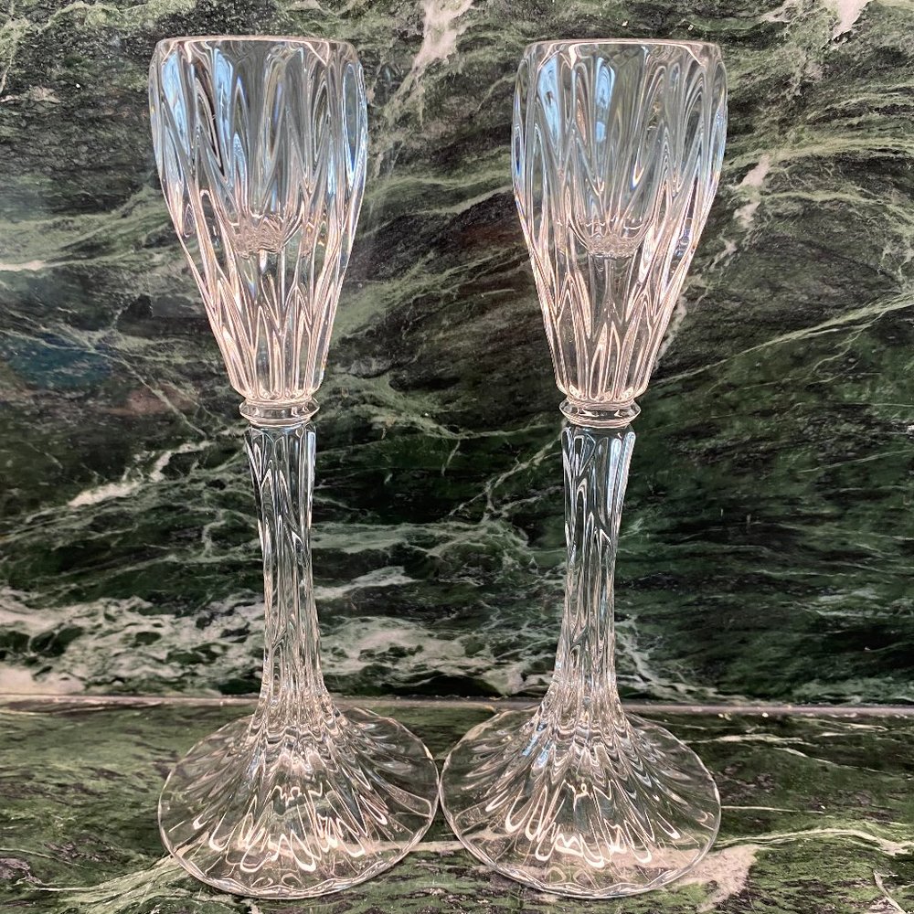 Noritake Set Of 2  Satin Leaves Single Light 7" Candlesticks